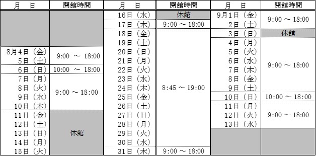 高校生対象中央図書館の夏期日程表